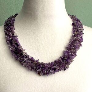 Purple Amethyst and 925 Sterling Collar Necklace - 21” long - 1” wide